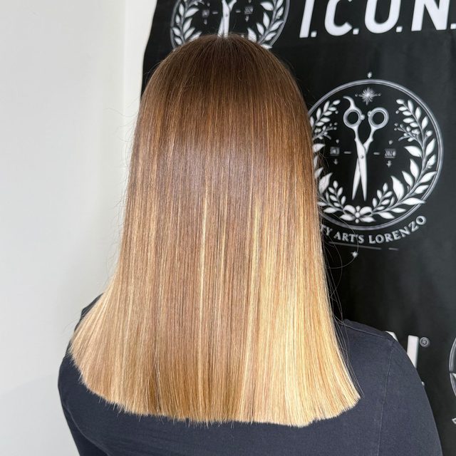 Cheveux lissés et brillants après un soin I.C.O.N.